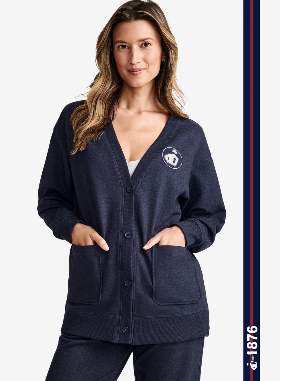 NWT Jockey 1876 Collection Fleece Cardigan in Navy Blue